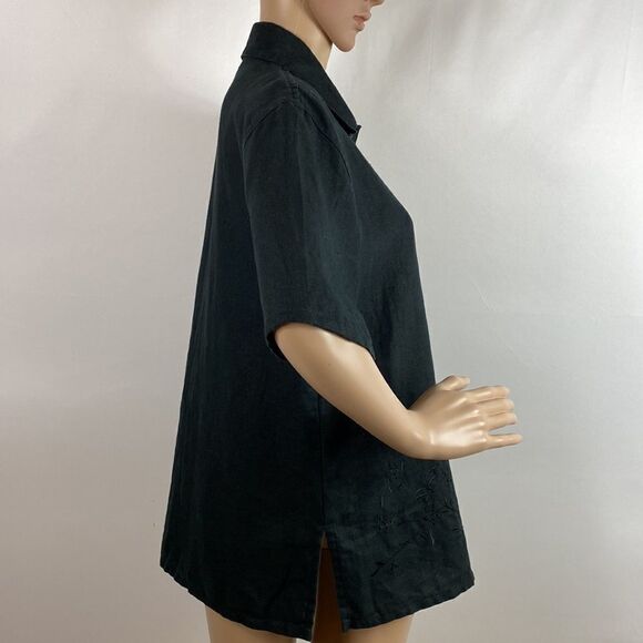 JPR Outfit 100% linen black eyelet short sleeve bottom up shirt size S - Picture 3 of 8